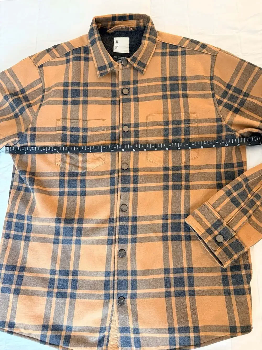 Vuori Fleece Lined Plaid Shacket Jacket Brown Black Snap Front Size L